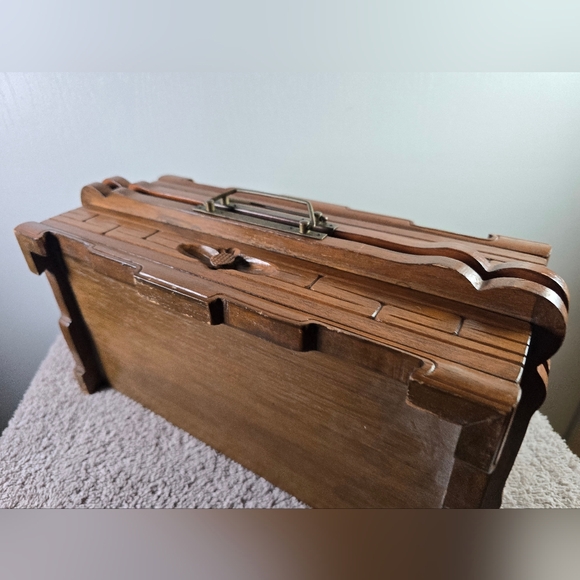 Vintage Chinese Hand Carved Jade Soapstone Chess Set Folding Wooden Case Drawers - Picture 15 of 16